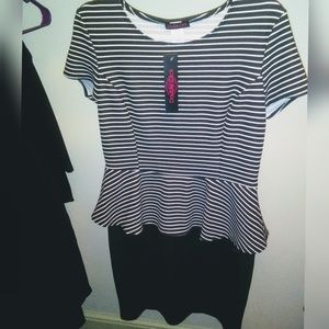 NWT Double Click Black & White Peplum Waist Dress